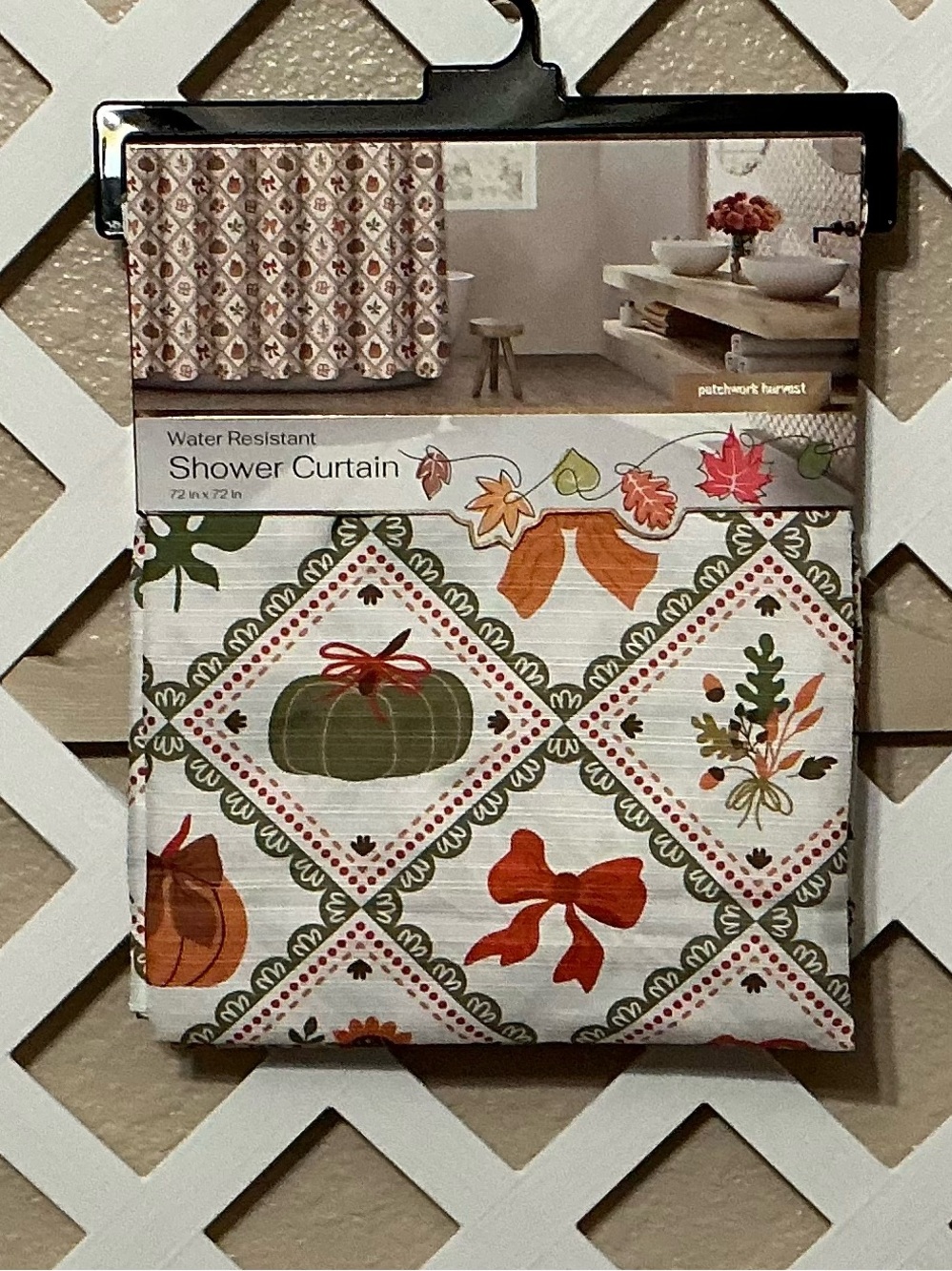 Patchwork Harvest Fall Shower Curtain - Pumpkin & Leaf Pattern